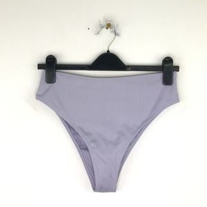 Romwe Women's Large Bikini Bottoms Purple Solid Rib Knit High Cut Swim Briefs D7